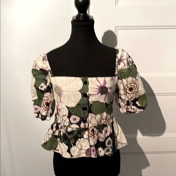 Maje Loflower Cotton Square-Neck Top with Puff Sleeves Size 2 = Size 6 US - Picture 1 of 11